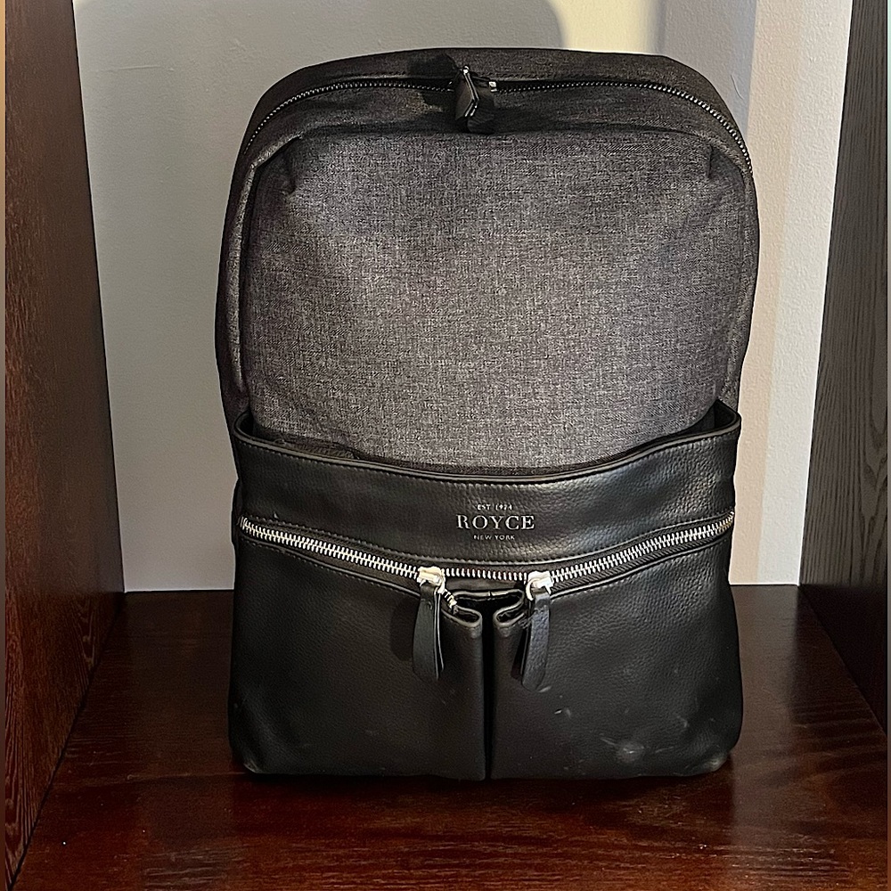 NEW! Royce New York Charcoal Canvas and Black Leather 13″ Laptop Backpack